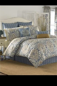 Croscill King Comforter Captain’s Quarters Corded Edge Blue Gold  - Picture 1 of 6