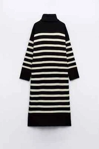 ZARA BLACK/ECRU LONG KNIT STRIPED DRESS ~ Stripes | 3519/167 ~ Size S - Picture 1 of 14