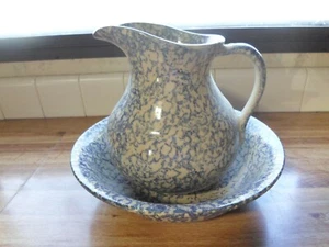 Vintage RRP Co. Robinson Ransbottom Spongeware Pitcher & Basin ~Mint~ - Picture 1 of 9
