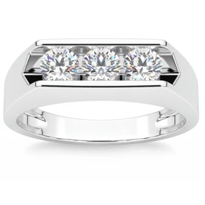 1 1/2ct Diamond Three Stone Mens Wedding Ring in 14k White or Yellow Gold - Image 1 of 4