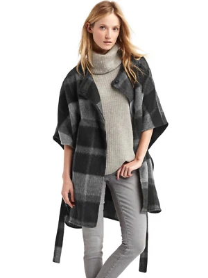Poncho feminino novo com etiquetas Gap xadrez cinto gravata, xadrez cinza TAMANHO XS/S #357013 v104 - Imagem 1 de 4