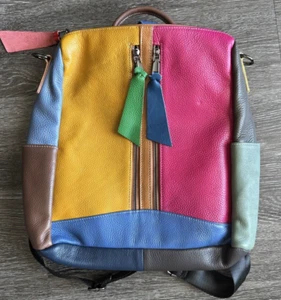 Leder Rucksack Color Block Pebbled wandelbar Cargotaschen bunt NEU - Bild 1 von 7