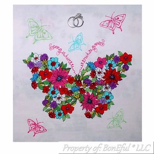 BonEful Fabric 10" Cotton Quilt Block Square White Butterfly Peace Flower Hippie - Picture 1 of 12