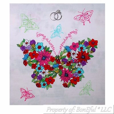 BonEful Fabric 10" Cotton Quilt Block Square White Butterfly Peace Flower Hippie - Image 1 of 4