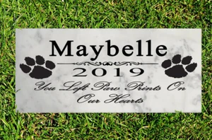 Personalized Dog or Cat Memorial Stone CUSTOM Garden Grave Marker Paw Prints - Picture 1 of 4