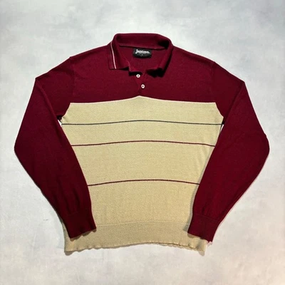 Suéter de Rugby Vintage Años 90 Para Hombre Grande Rayas Manga Larga Polo Rojo Crema Retro Foto 1 de 4