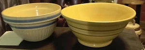 19th Century Large YellowWare McCoy Bowls Brown & White Mocha Stripes 15" dia. - Picture 1 of 15
