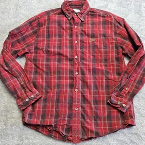 Carhartt Shirt Mens Medium Tall Long Sleeve Button Front Red Pockets Plaid - Picture 1 of 10