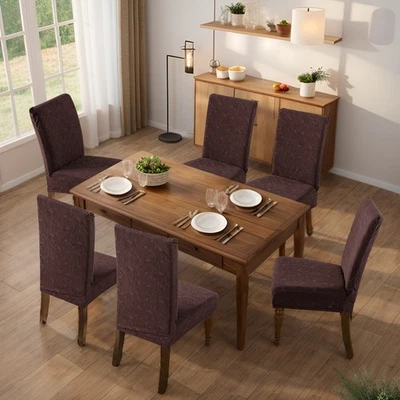 Fundas Silla 4/6 Elásticas Patrón Hoja para Decoración y Protección Restaurante Foto 1 de 4