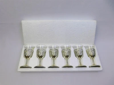 6 Pc Set Vtg Leonard Japan 541 Silver Plate Stemmed Cordial Glasses In Box  - Image 1 of 4