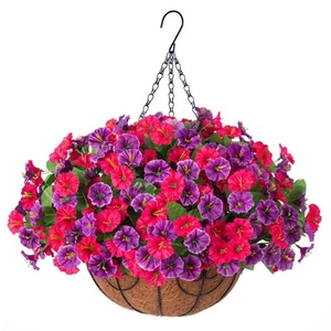 Artificial Fake Hanging Flowers with Basket, Faux Silk Morning Glory Flower A... - Picture 1 of 7