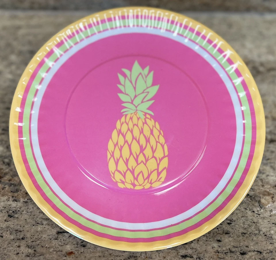 Juego de 6 platos de ensalada de melamina piña rosa Cynthia Rowley estilo plato de papel Foto 1 de 1