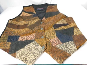 St. John's Bay Men's Patchwork Suede Vest Size Small Brown Tan Leopard Print - Picture 1 of 8