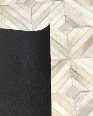 Cowhide Patchwork White Rectangle Leather Rug – Handmade Area Carpet for Home - Image 1 of 4