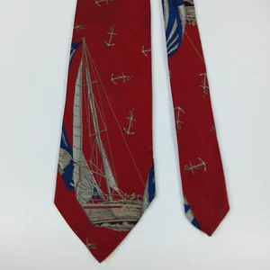Ralph Lauren Men's silk Tie Sailing Boat vintage Design Red Made in Japan - Imagen 1 de 9