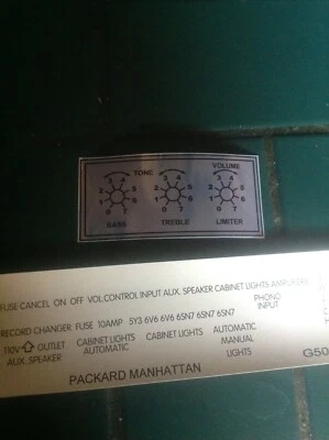 JUKEBOX PACKARD PLAMOR  OR MANHATTEN AMPLIFIER DECALS - Image 1 of 2