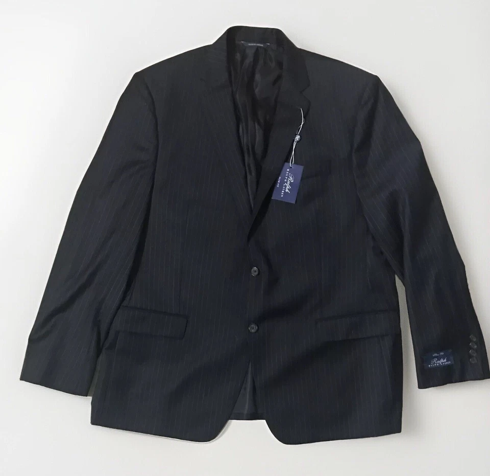 Ralph Ralph Lauren Black Pinstripe 100% Wool Suit Jacket Only Mens 48R NEW $495 - Image 1 of 4