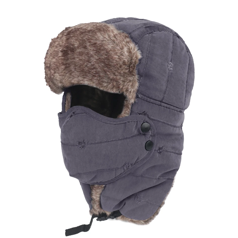 Chapéu de lã inverno aba de orelha máscara de esqui à prova de vento chapéu boné para homens mulheres clima frio - Imagem 1 de 4