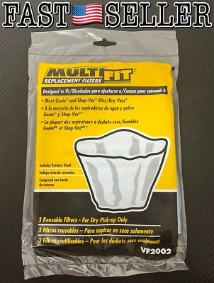 Paquete de 3 filtros secos desechables con banda de retención para la mayoría de las aspiradoras húmedas/secas Shop-Vac Foto 1 de 4