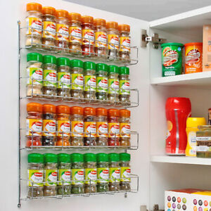 32pc Chrome 4 Tier Spice Rack Jar Holder for Wall or Kitchen Cupboard