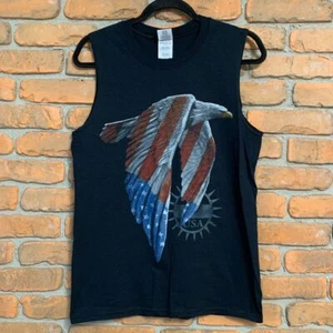 Gildan Men Small Top Black Patriotic Eagle American Flag USA Graphic Muscle Tank - Picture 1 of 4