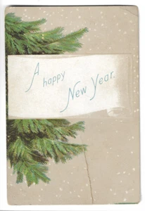 A Happy New Years Pine Tree Branch Snow 1910 Postcard - Picture 1 of 2