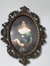 Antique Vintage Mini Framed Portrait Picture Women on Fabric