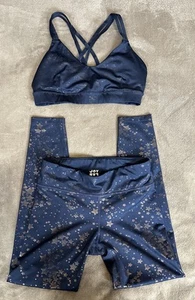 JoyLab Star Print Navy Sports Bra & Leggings Set Size M Preowned Workout - Picture 1 of 12