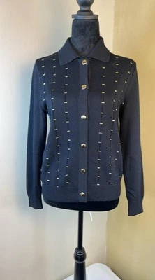 Cárdigan St John Sport Defectos Discretos Tono Dorado Cuentas Talla "P" Ver Fotos Foto 1 de 4