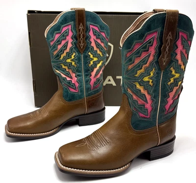 Ariat Laney VentTek 360 Western Cowgirl Boots Womens Size 9 B Toffee Teal Blue - Image 1 of 4