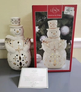 LENOX Florentine Pearl Lit Snowman 10” Figurine Holiday Christmas Winter W/Box - Picture 1 of 24