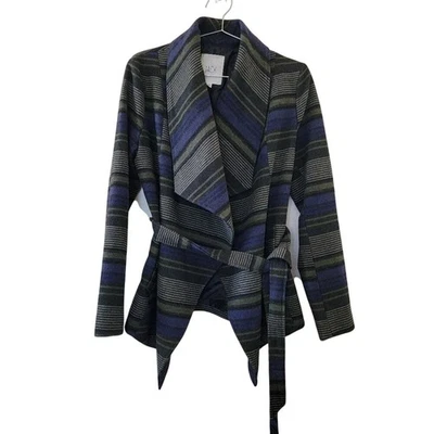 Abrigo Chaqueta Jack BB Dakota Rayas Envolvente Mujer Talla M Negro Verde Azul Cintura Corbata Foto 1 de 4