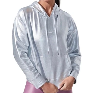 Noli Silver Metallic Chrome Pullover Hoodie Size Large *Flawed* - Picture 1 of 17