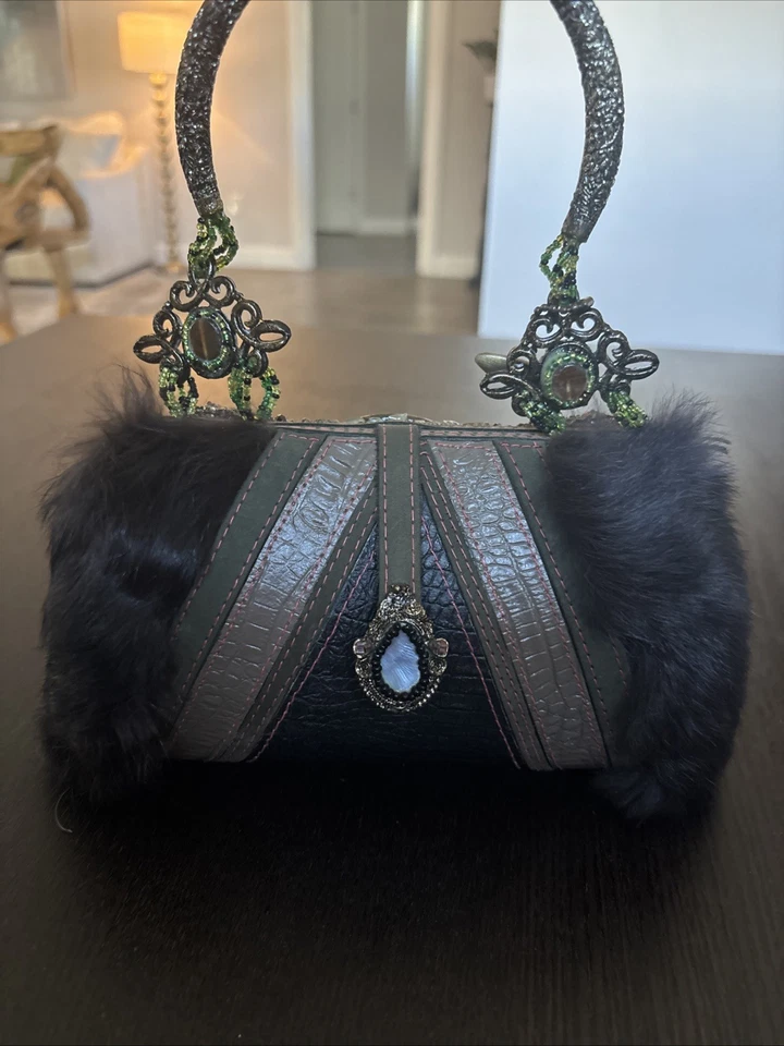 Cartera de cuero vintage Mary Frances de piel negra con cuentas Foto 1 de 3