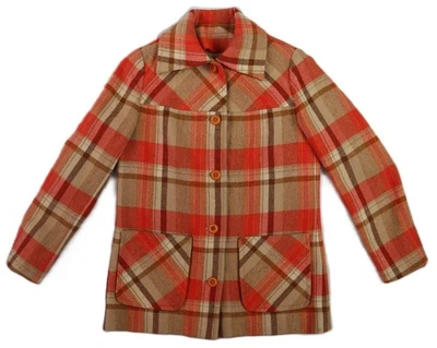 VTG 70s 80s YOUNG PENDLETON USA Junior's 5/6 Red Brown Plaid Chore Jacket - Image 1 of 4