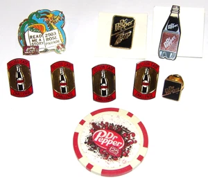 8 DR PEPPER LAPEL PINS & ONE POKER CHIP~2003 ROSE PARADE/7-UP/BILLION CASE/125th - Picture 1 of 11