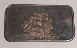 Old Ironsides 1797 .999 Silver Art Bar Madison Mint Plain Back Ship Toned - Picture 1 of 4