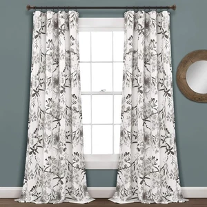 Lush Decor Botanical Garden Curtains 52W x 84L (Pack of 2), Gray &amp; White  - Picture 1 of 9