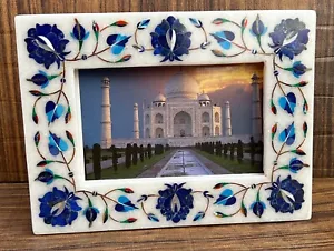 Beautiful Gemstones Picture Frame / Lapis Semiprecious Family Photo Frame Gift - Picture 1 of 4