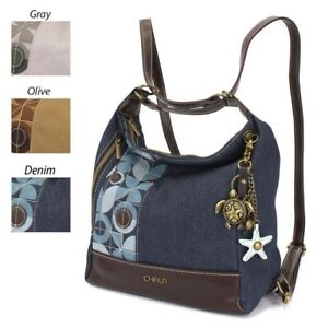 New CHALA Retro Convertible Bag Crossbody Backpack Denim Blue METAL TURTLE gift