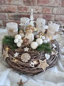 Adventskranz Weiß Adventskränze Weihnachtskränze Kerzen Kranz Beleuchtet D40cm - Bild 1 von 13