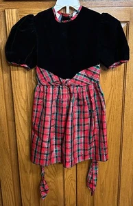 New Moves Girls Dress Size 6X Black Velour With plaid skirt and ribbon tie - Picture 1 of 3