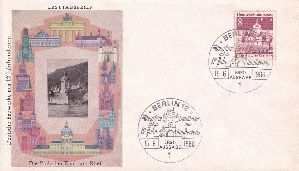 GERMANY BERLIN 1966 FIRST DAY COVER CACHET CASTH KAUB ON THE RHINE ARCHITECTURE - Image 1 of 1
