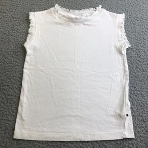 Molo Rozlynn Shirt Girls 7 White Sleeveless Ruffle Crew Neck Cotton Pullover - Picture 1 of 9