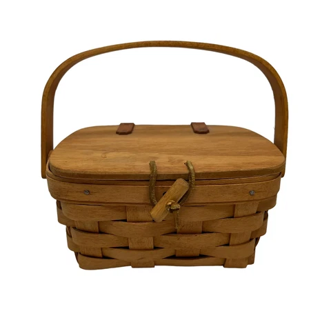 Longaberger Small Purse Basket Leather Hinges Kiddie Picnic Retired Vintage 1993 Cover