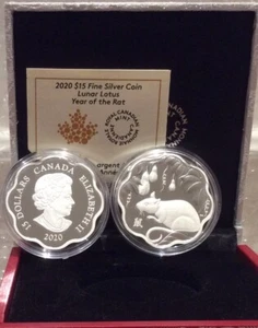 2020 Rat Lunar Lotus Year of the Rat $15 Pure Silver Proof Canada Coin: Vision - Picture 1 of 7