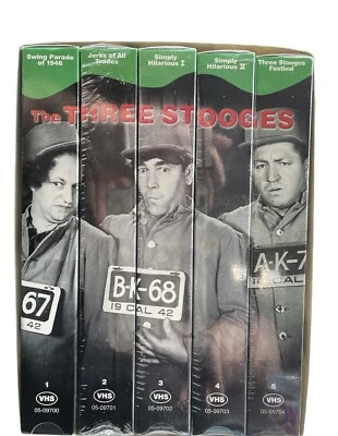 The Three Stooges Collector Series Vintage 5 VHS Tapes 1998  New Sealed 1 Open - Image 1 of 4