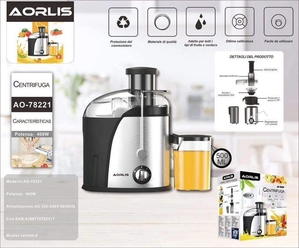 Centrífuga De Frutas Y Verduras AORLIS AO 78221 400W 500ml Acero Inoxidable - Imagen 1 de 1
