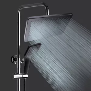 Matte Black Rectangle Rainfall Shower Head w/ Handheld Shower Combo Set+5ft Hose - Picture 1 of 12