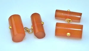 VINTAGE AMBER CUFFLINKS CYLINDER SHAPES JOINED BY CHAIN - Picture 1 of 3